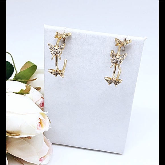 CZ Butterfly Hoop Earrings 25mm or 1”, 24k Gold Filled, Symbol Change/ Rebirth - Picture 4 of 6